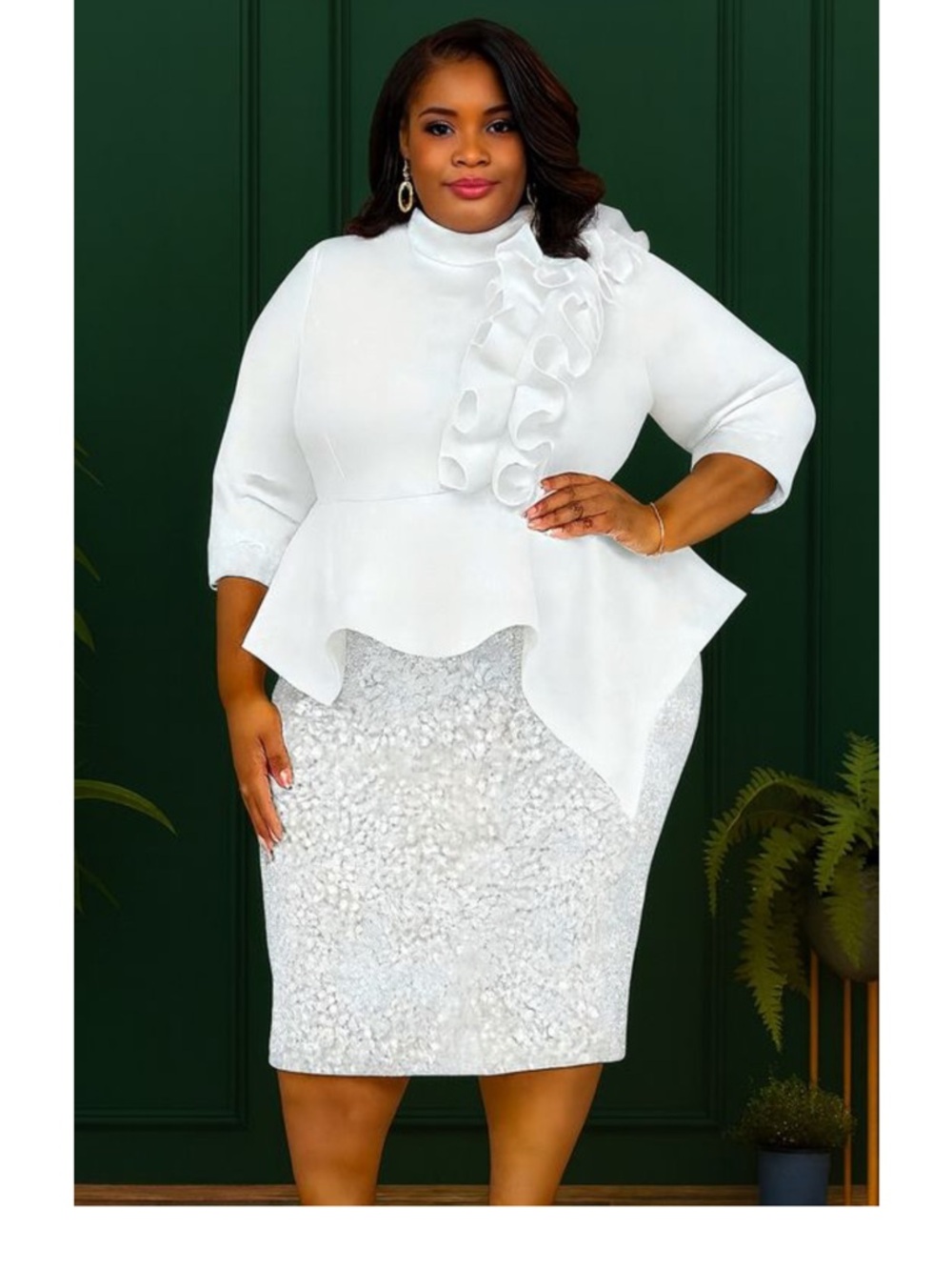 White Ruffle Peplum Pencil Skirt - Elegant Women's Skirt